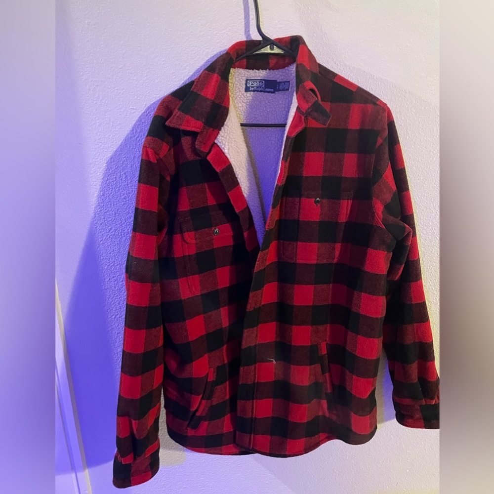 Polo Ralph Lauren Red and Black lumber jacket lined with Faux fur sz: Large